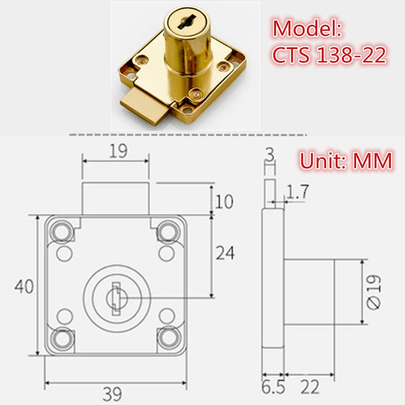 Junrbx Cabinet Lock, Drawer Lock, Mailbox Lock, Door Lock, Suitable for Wooden Cabinets. Model CT-138-22, ((Hole Diameter 0.75ï¼‚/ 19MM) is Suitable for Door Panels With A Thickness of 17 mm-22 mm. 1 Pcs - Image 5